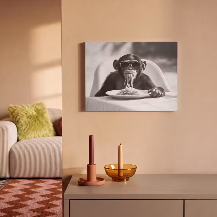 Akoestisch schilderij - Aap - Spaghetti - Zonnebril - Zwart wit - Cool - Dier — 2