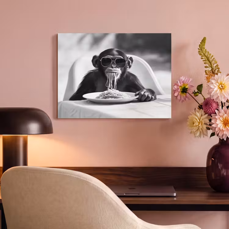 Akoestisch schilderij - Aap - Spaghetti - Zonnebril - Zwart wit - Cool - Dier — 4