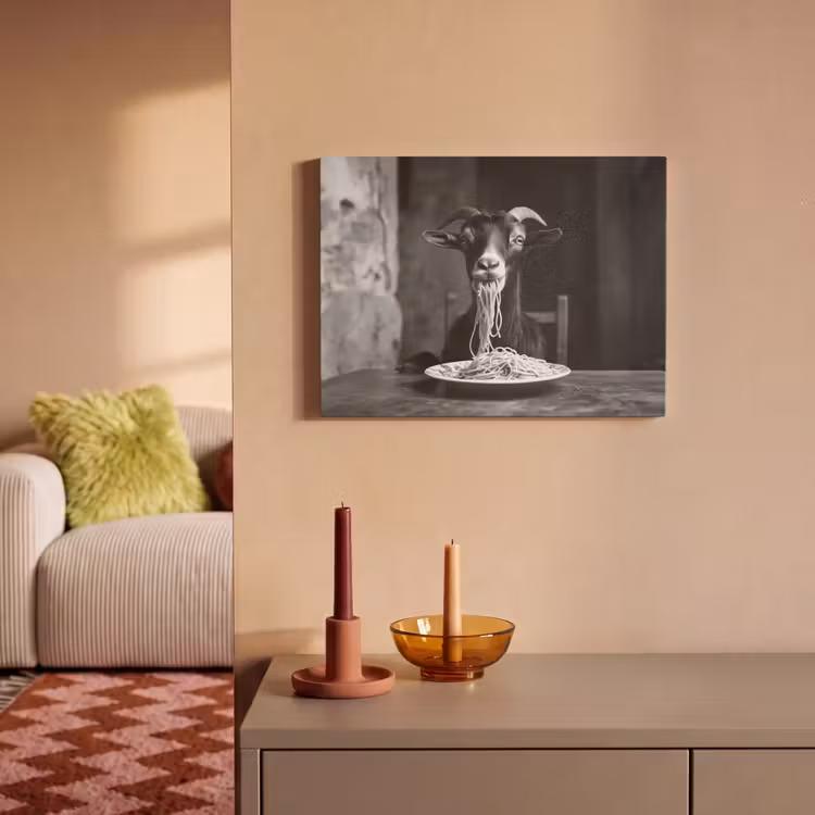 Akoestisch schilderij - Geit - Bord - Spaghetti - Zwart Wit — 2