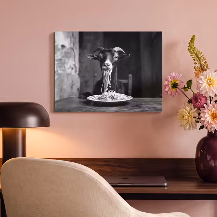 Akoestisch schilderij - Geit - Bord - Spaghetti - Zwart Wit — 4
