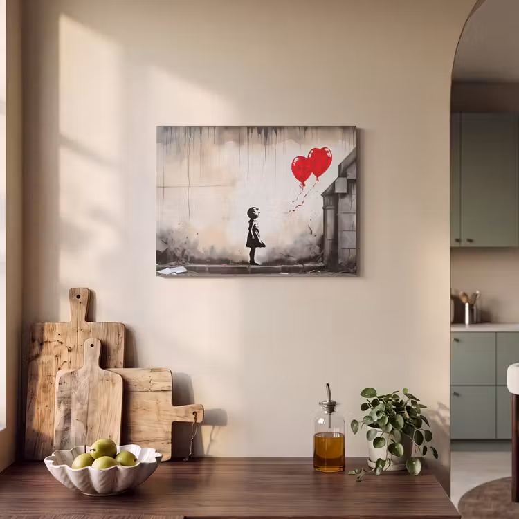 Akoestisch schilderij - Kunst - Meisje - Ballonnen - Hart - Grijs — 3