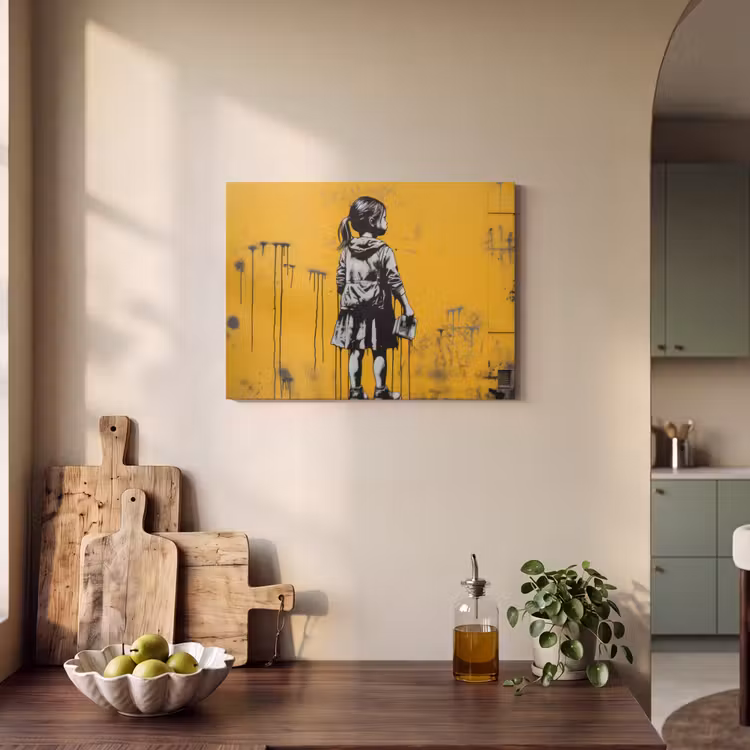 Akoestisch schilderij - Meisje - Boek - Gele Muur - Graffiti — 3