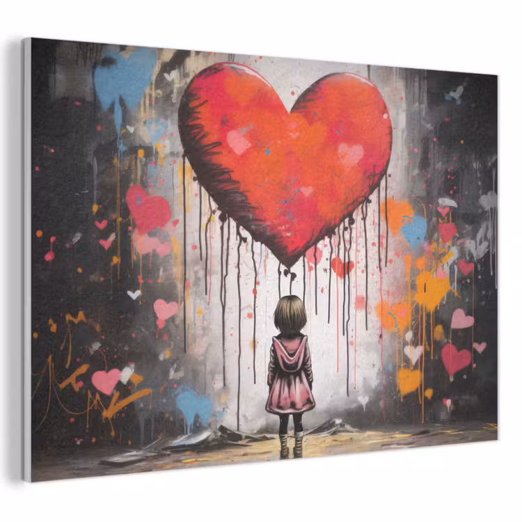 Akoestisch schilderij - Meisje - Hart - Graffiti - Kunst - Kleuren - Rood — 1