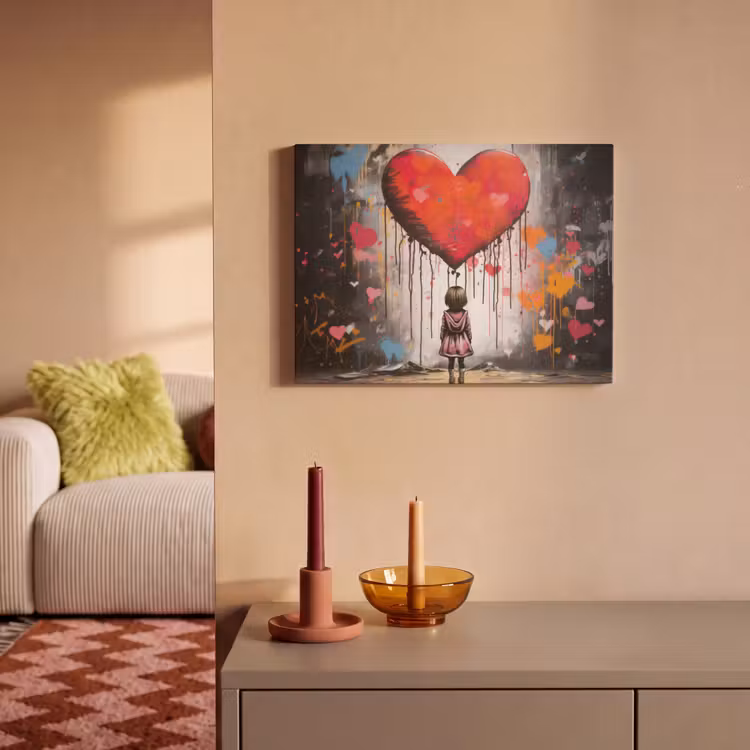 Akoestisch schilderij - Meisje - Hart - Graffiti - Kunst - Kleuren - Rood — 2