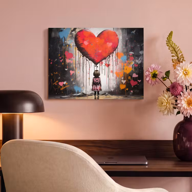 Akoestisch schilderij - Meisje - Hart - Graffiti - Kunst - Kleuren - Rood — 4