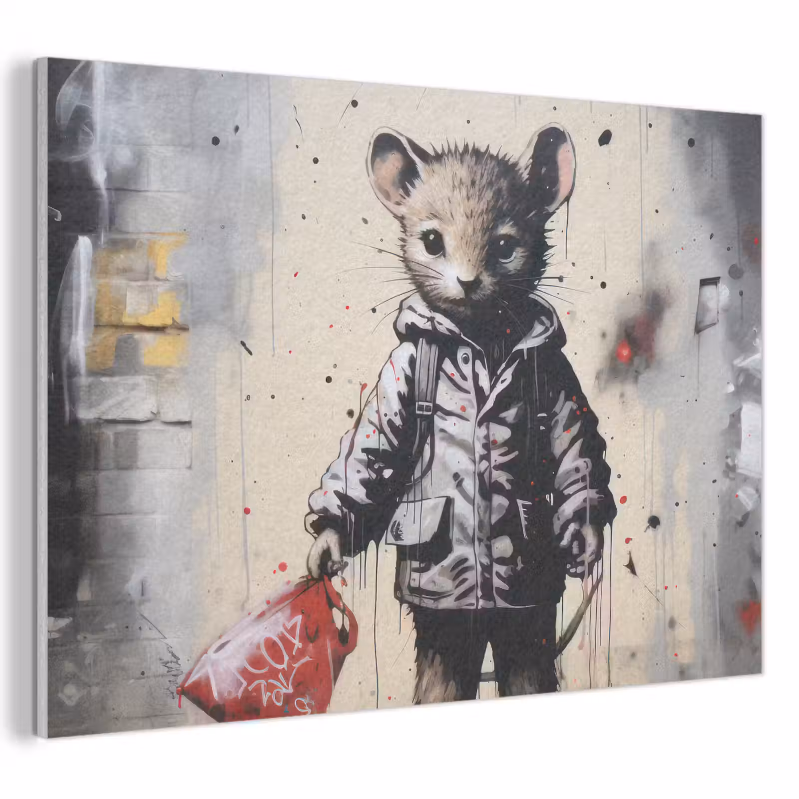Akoestisch schilderij - Muisje - Rood - Graffiti — 1