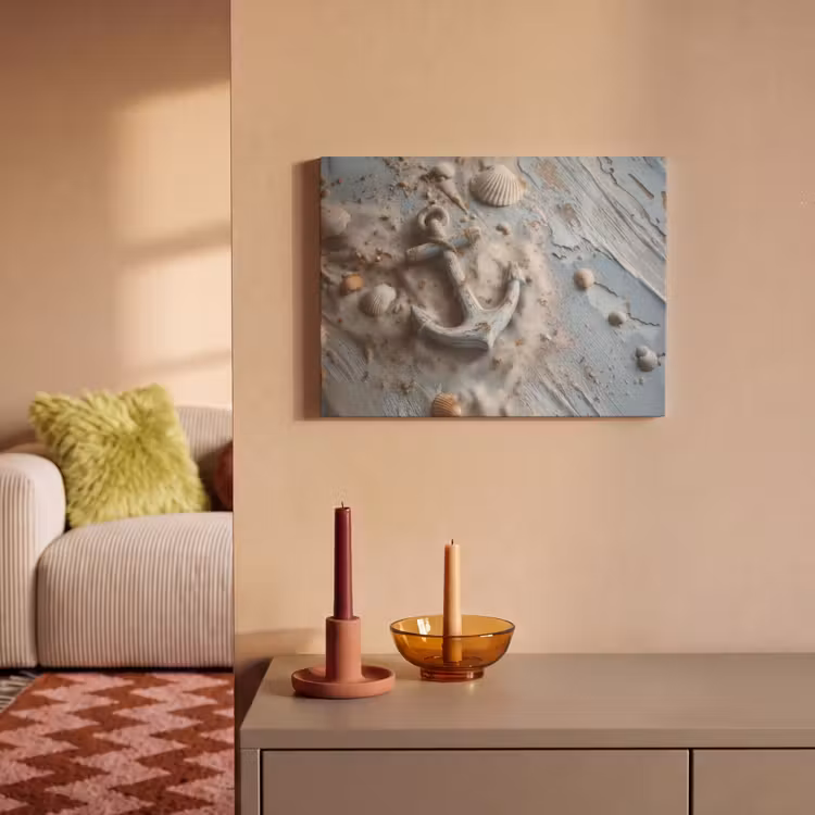 Akoestisch schilderij - Anker - Hout - Schelpen - Zand — 2