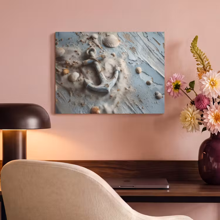 Akoestisch schilderij - Anker - Hout - Schelpen - Zand — 4