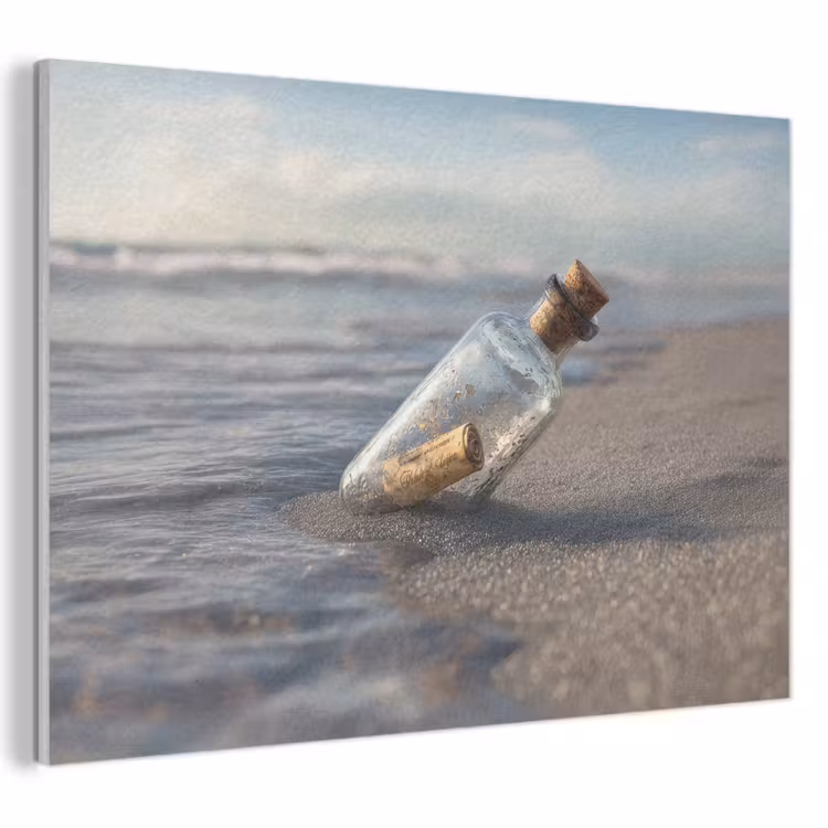 Akoestisch schilderij - Glazenfles - Post - Zee - Zand — 1