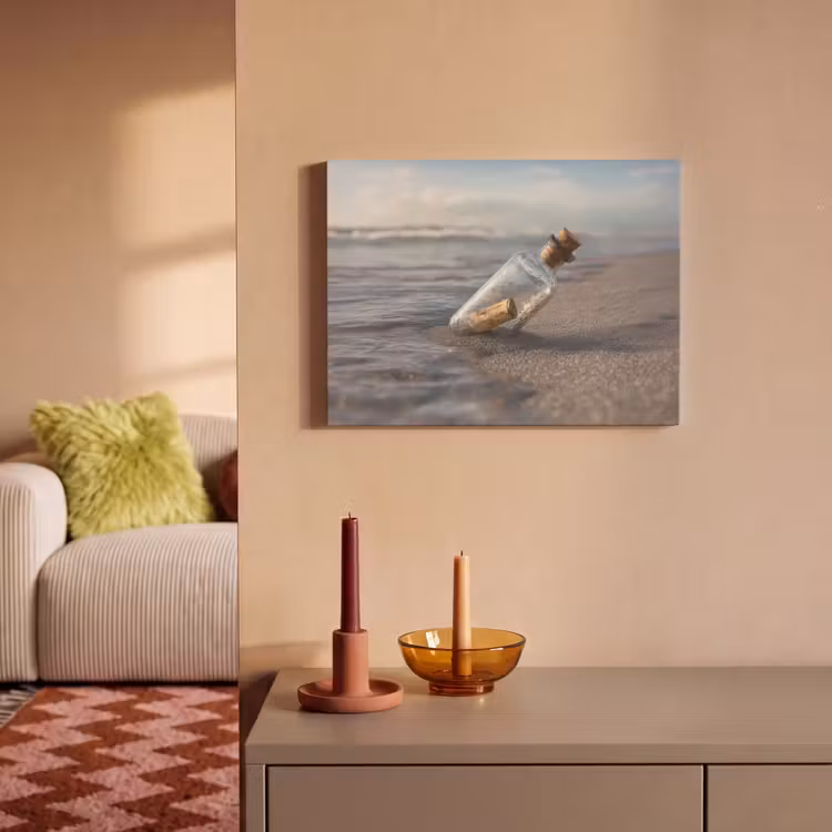 Akoestisch schilderij - Glazenfles - Post - Zee - Zand — 2