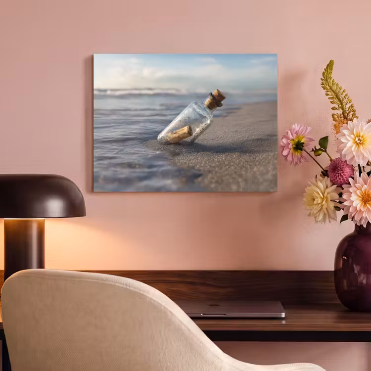 Akoestisch schilderij - Glazenfles - Post - Zee - Zand — 4