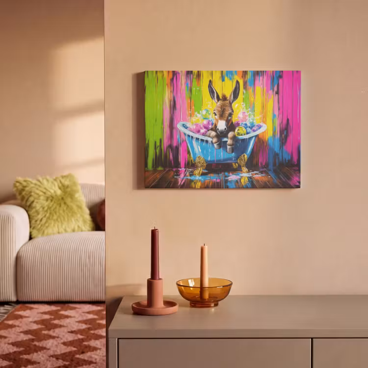 Akoestisch schilderij - Ezel - Badkuip - Roze - Schuim — 2