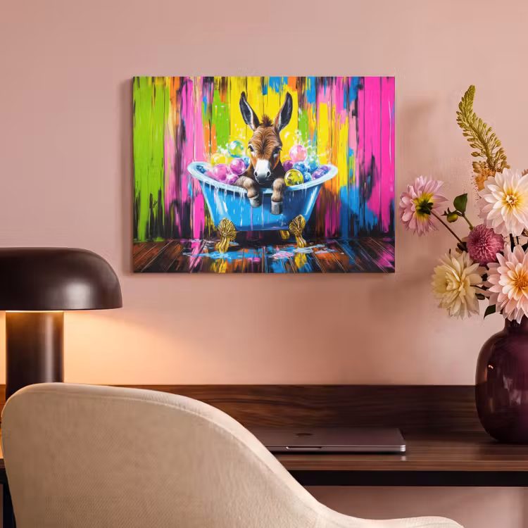 Akoestisch schilderij - Ezel - Badkuip - Roze - Schuim — 4