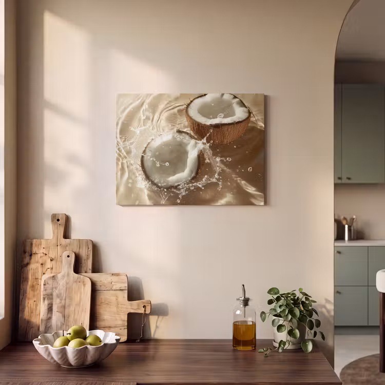 Akoestisch schilderij - Kokosnoot - Water - Beige - Spetters — 3