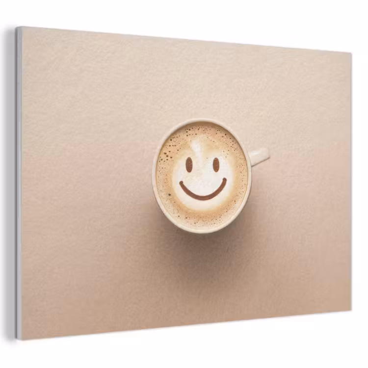 Akoestisch schilderij - Koffie - Melkschuim - Lach - Beige — 1
