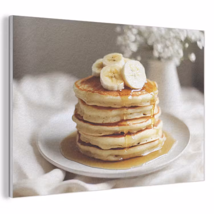 Akoestisch schilderij - Pannenkoeken - Banaan - Siroop - Wit - Beige — 1