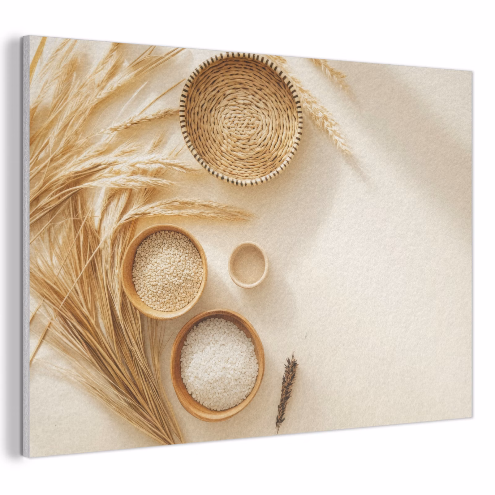 Akoestisch schilderij - Granen - Hout - Kom - Beige — 1