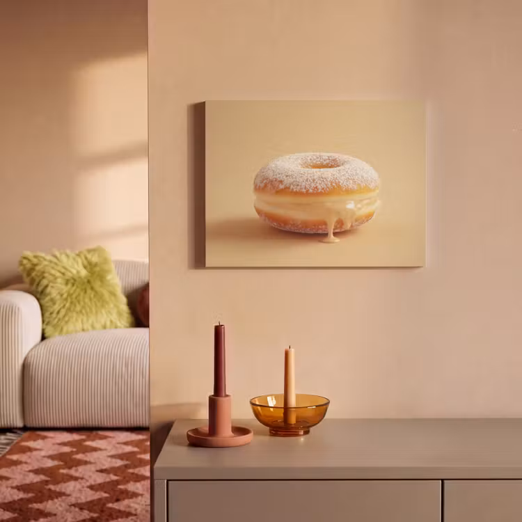 Akoestisch schilderij - Donut - Romig - Poedersuiker - Beige — 2