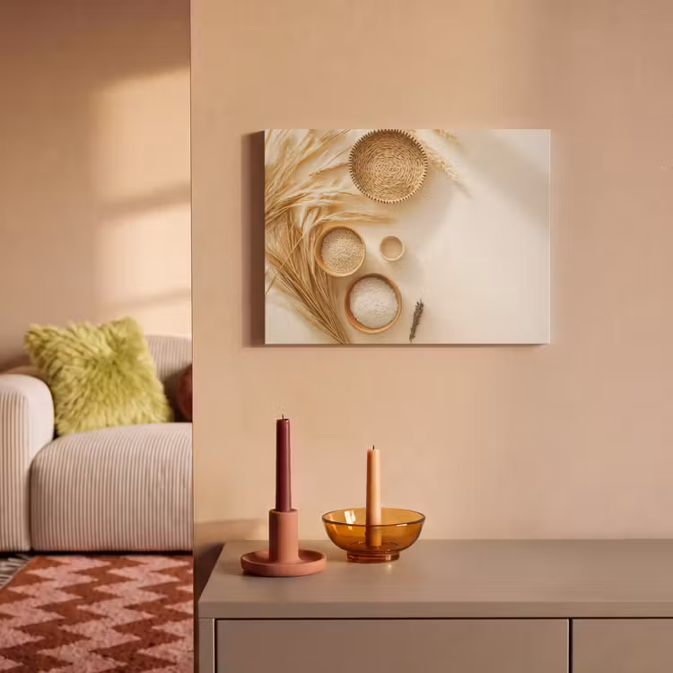 Akoestisch schilderij - Granen - Hout - Kom - Beige — 2