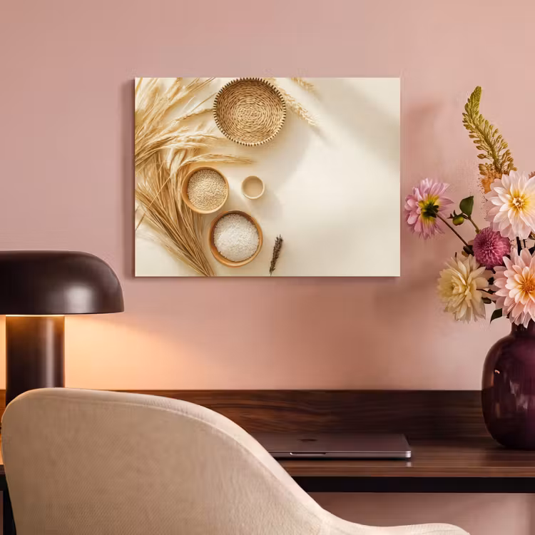 Akoestisch schilderij - Granen - Hout - Kom - Beige — 4