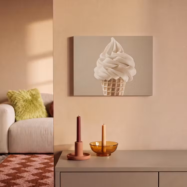 Akoestisch schilderij - IJs - Softijs - Romig - Hoorntje - Beige — 2