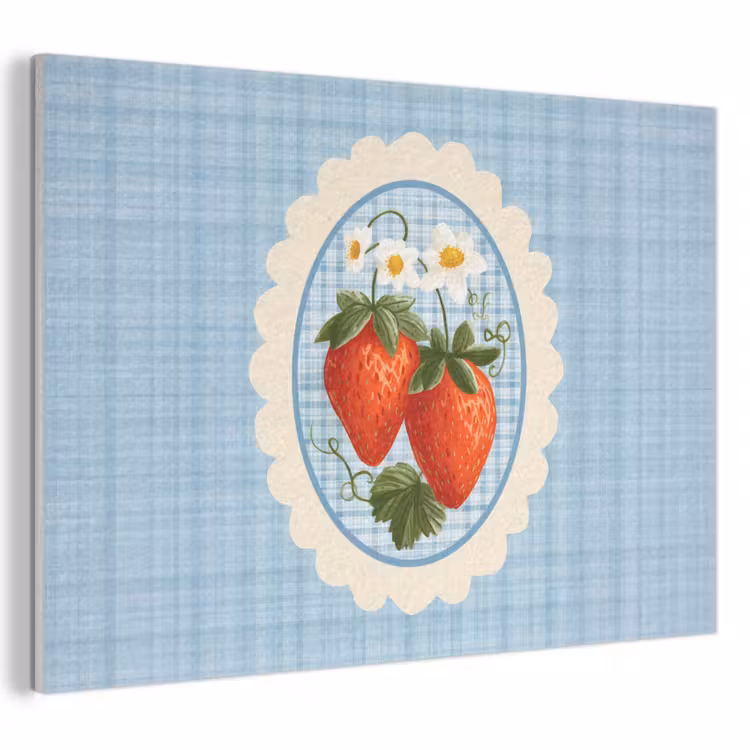 Akoestisch schilderij - Aardbeien - Lijst - Rood - Geruit — 1