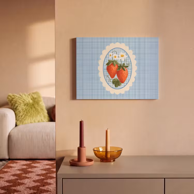 Akoestisch schilderij - Aardbeien - Lijst - Rood - Geruit — 2