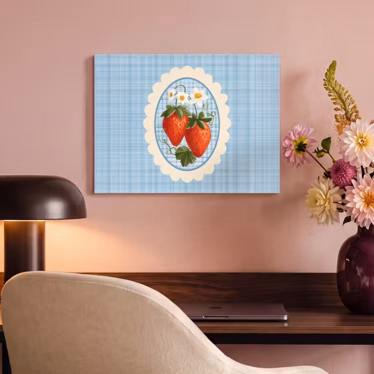 Akoestisch schilderij - Aardbeien - Lijst - Rood - Geruit — 4