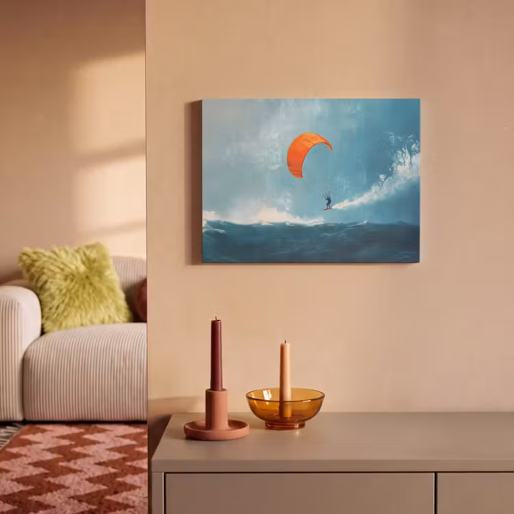 Akoestisch schilderij - Kitesurfer - Oranje - Zee - Lucht — 2