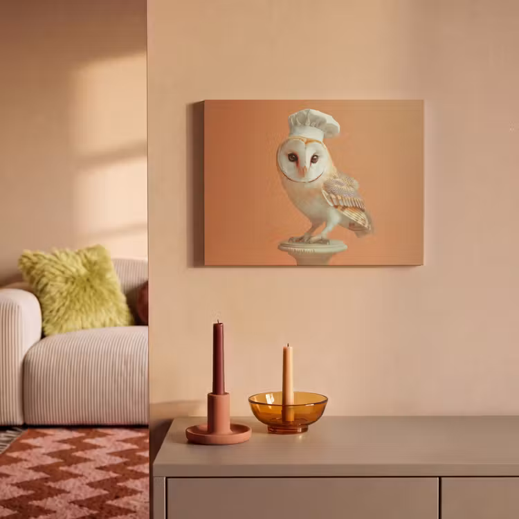 Akoestisch schilderij - Kerkuil - Koksmuts - Oranje - Vogel — 2