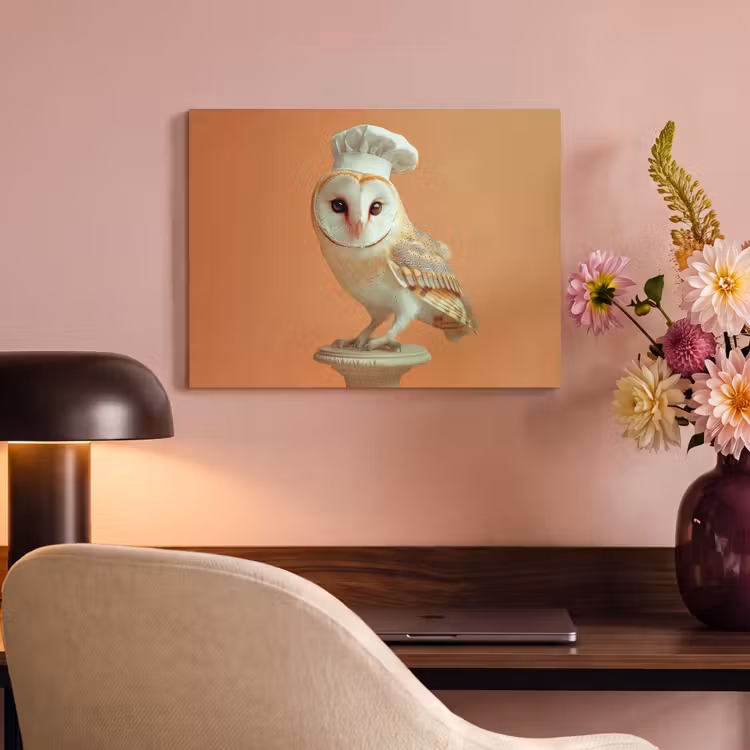 Akoestisch schilderij - Kerkuil - Koksmuts - Oranje - Vogel — 4