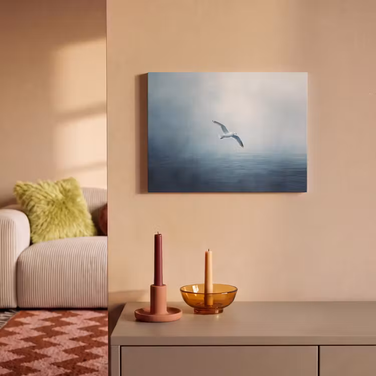 Akoestisch schilderij - Meeuw - Wit - Zee - Mistig — 2