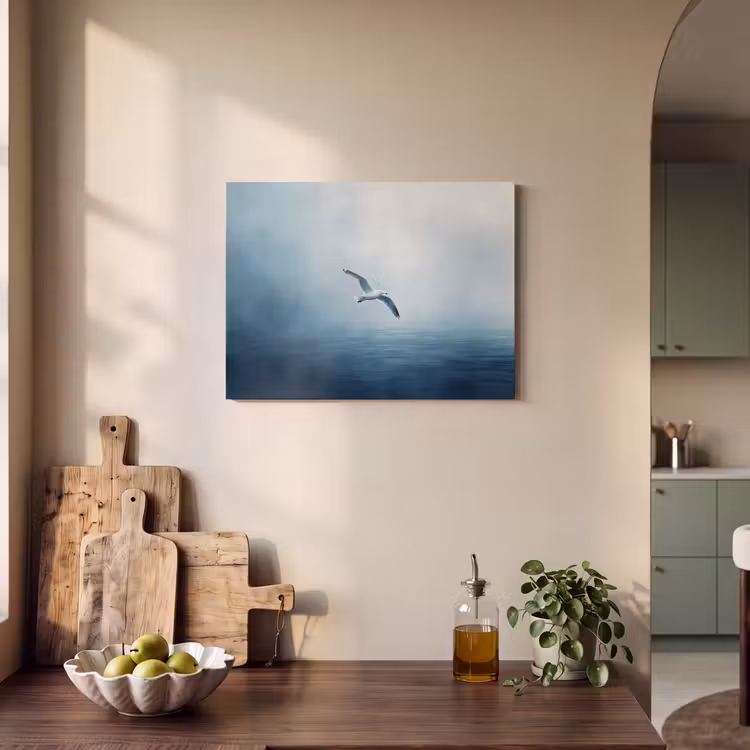 Akoestisch schilderij - Meeuw - Wit - Zee - Mistig — 3