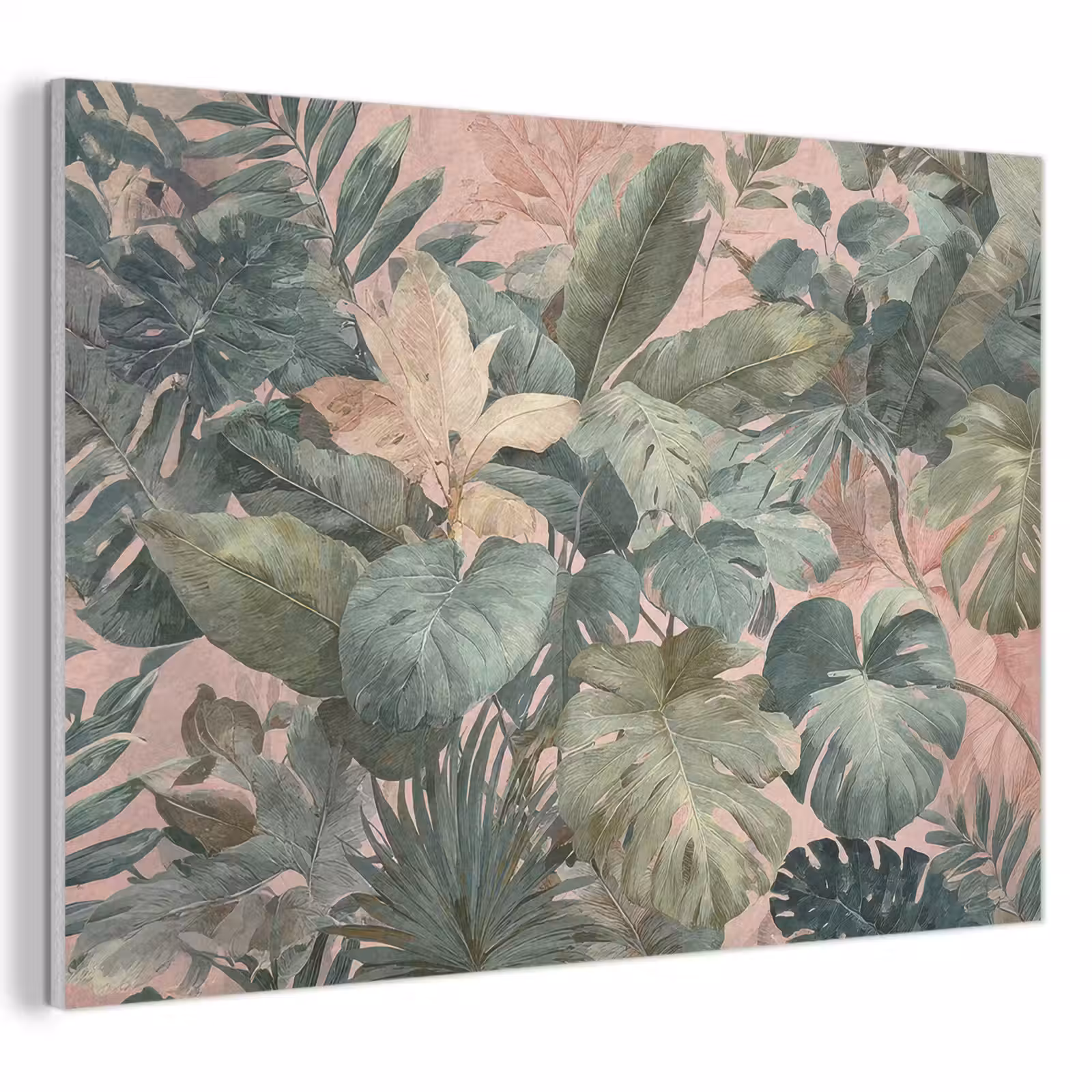 Akoestisch schilderij - Compositie van bladeren - Groen - Roze — 1