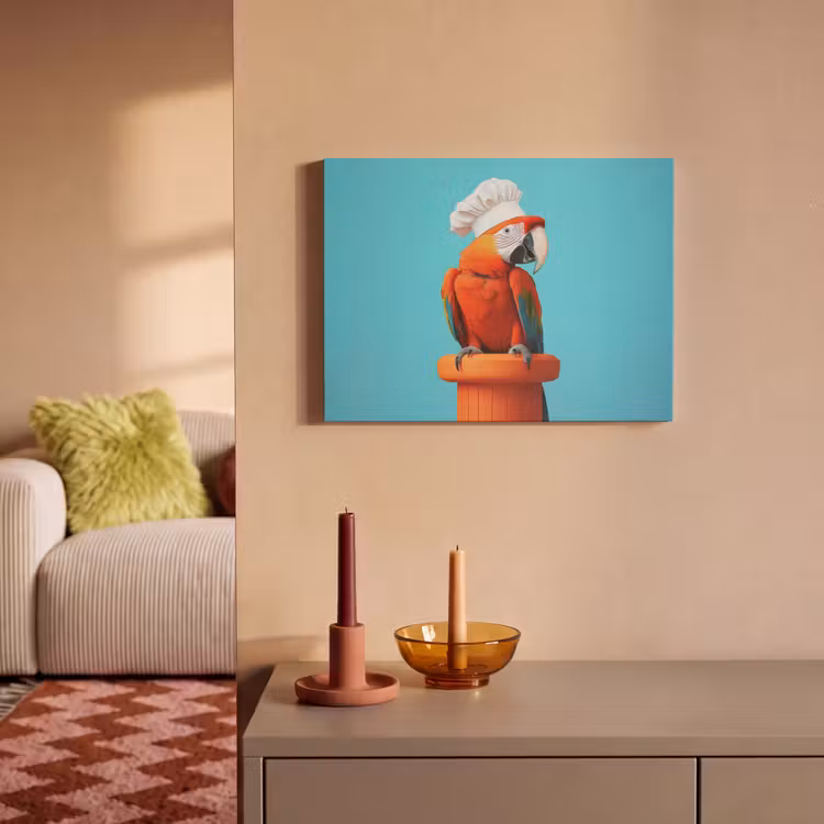 Akoestisch schilderij - Ara - Koksmuts - Sokkel - Grappig — 2