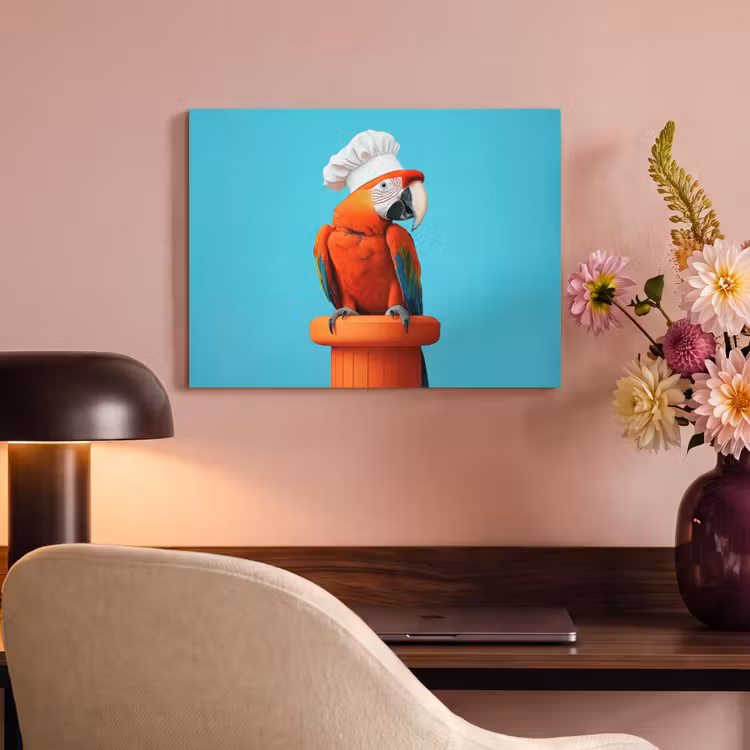 Akoestisch schilderij - Ara - Koksmuts - Sokkel - Grappig — 4