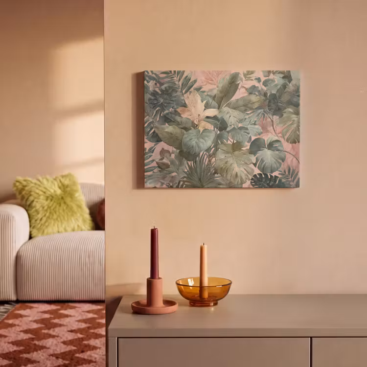 Akoestisch schilderij - Compositie van bladeren - Groen - Roze — 2