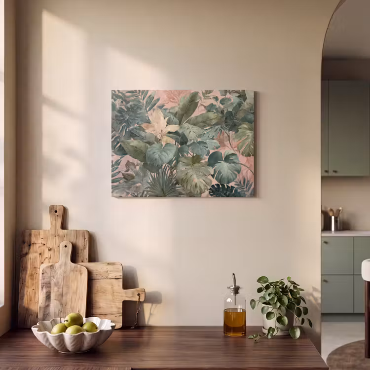 Akoestisch schilderij - Compositie van bladeren - Groen - Roze — 3