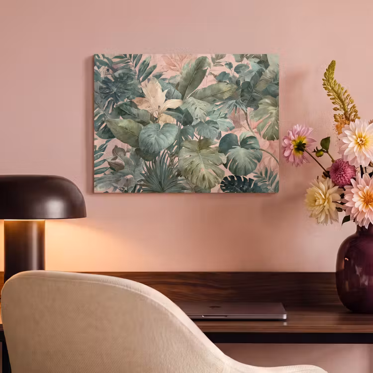 Akoestisch schilderij - Compositie van bladeren - Groen - Roze — 4