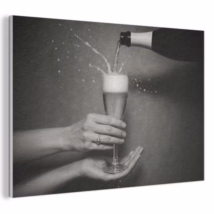 Akoestisch schilderij - Champagnefles - Glas - Minimalistisch - Spetters — 1