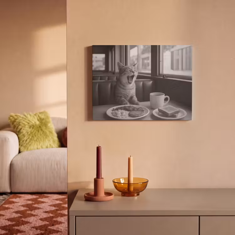Akoestisch schilderij - Kat - Koffie - Brood - Zwart — 2