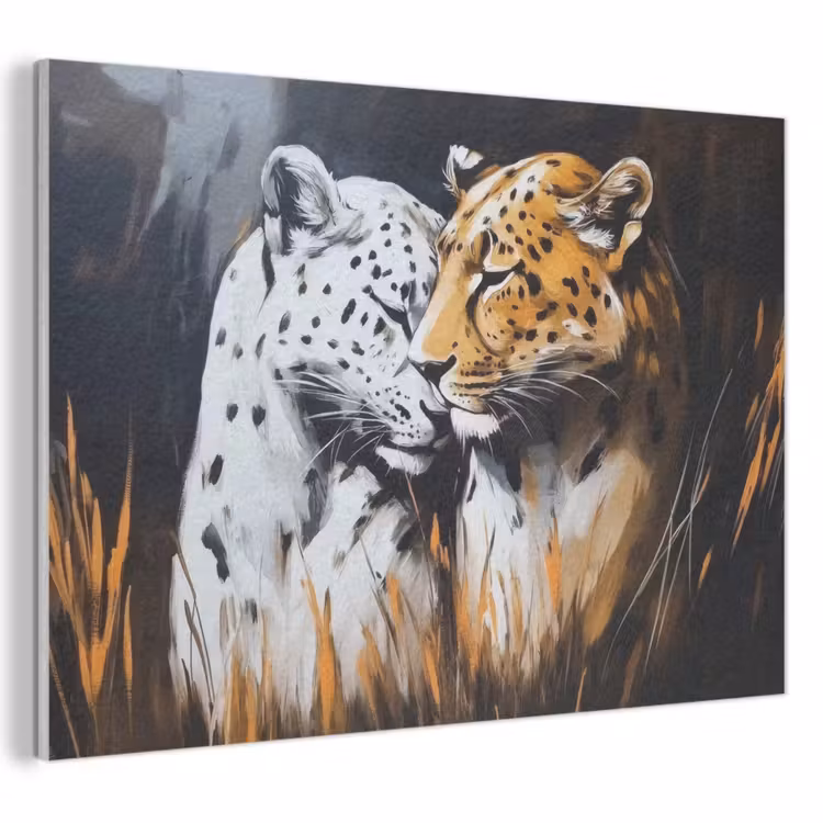 Akoestisch schilderij - Luipaard - Oranje - Wit - Gras — 1