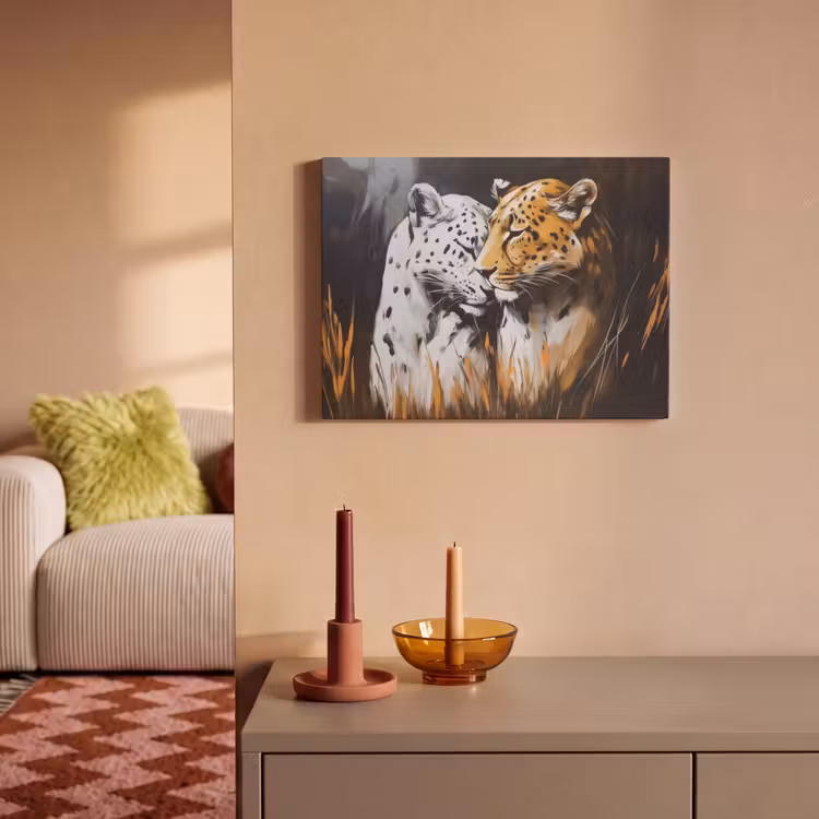 Akoestisch schilderij - Luipaard - Oranje - Wit - Gras — 2
