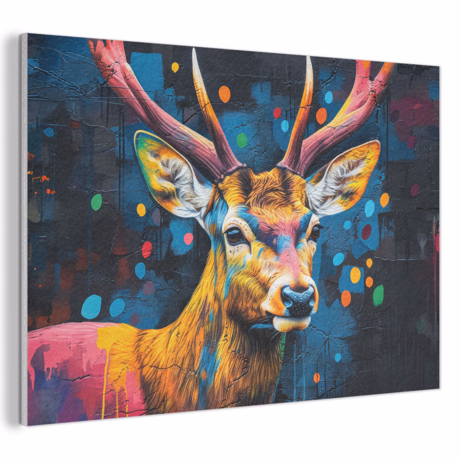 Akoestisch schilderij - Graffiti - Hert - Dier - Kleurrijk — 1