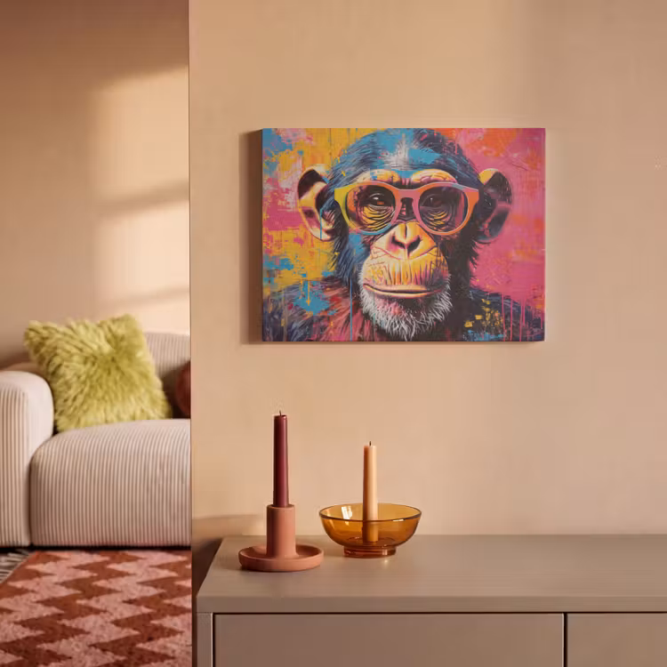 Akoestisch schilderij - Graffiti - Chimpansee - Aap - Bril - Kleurrijk — 2