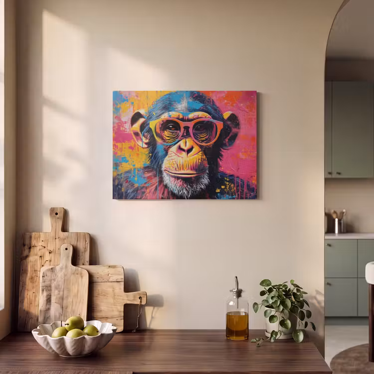 Akoestisch schilderij - Graffiti - Chimpansee - Aap - Bril - Kleurrijk — 3