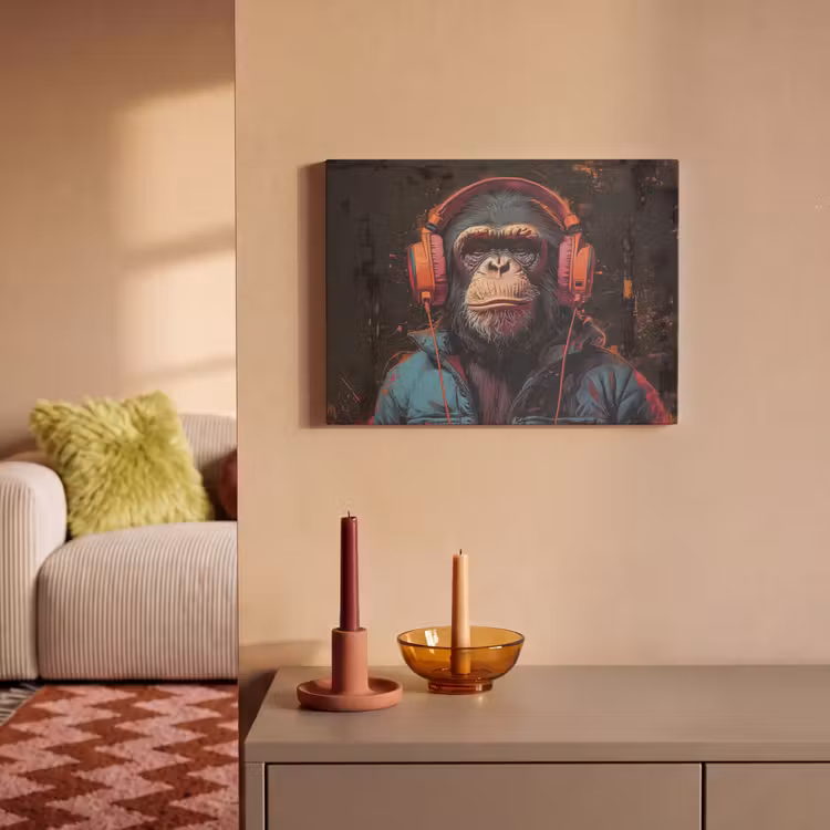 Akoestisch schilderij - Graffiti - Chimpansee - Koptelefoon - Aap — 2