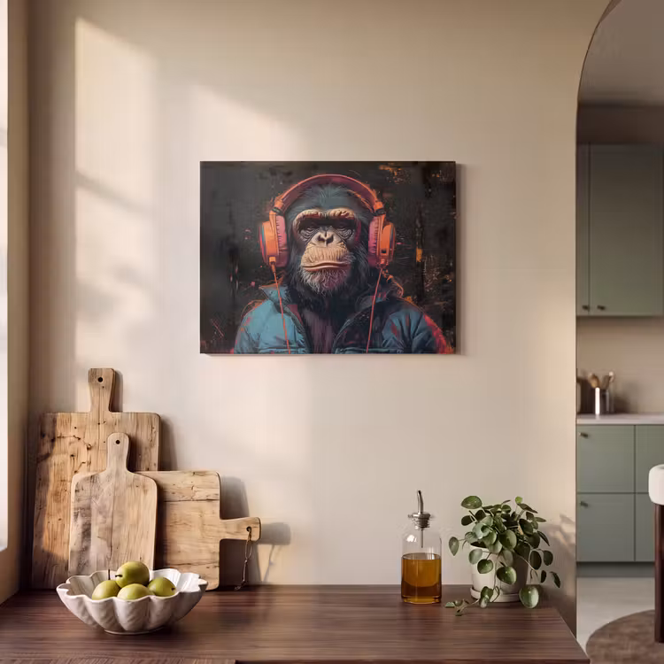 Akoestisch schilderij - Graffiti - Chimpansee - Koptelefoon - Aap — 3