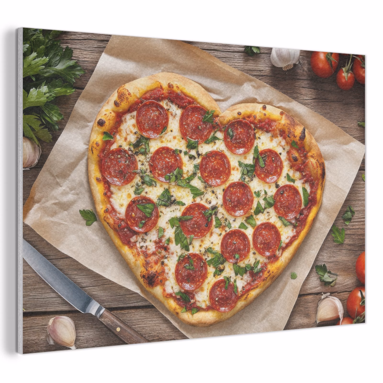 Akoestisch schilderij - Pizza - Hart - Pepperoni - Tomaat — 1