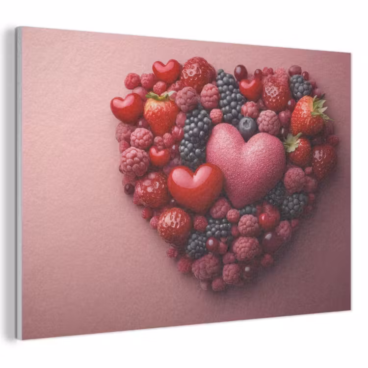 Akoestisch schilderij - Fruit - Hartjes - Aardbeien - Frambozen - Bosbessen — 1